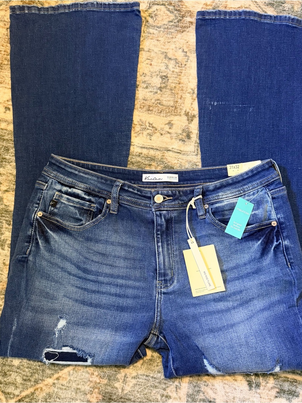 KanCan Women's Blue Distressed Flare Jeans 31x32
